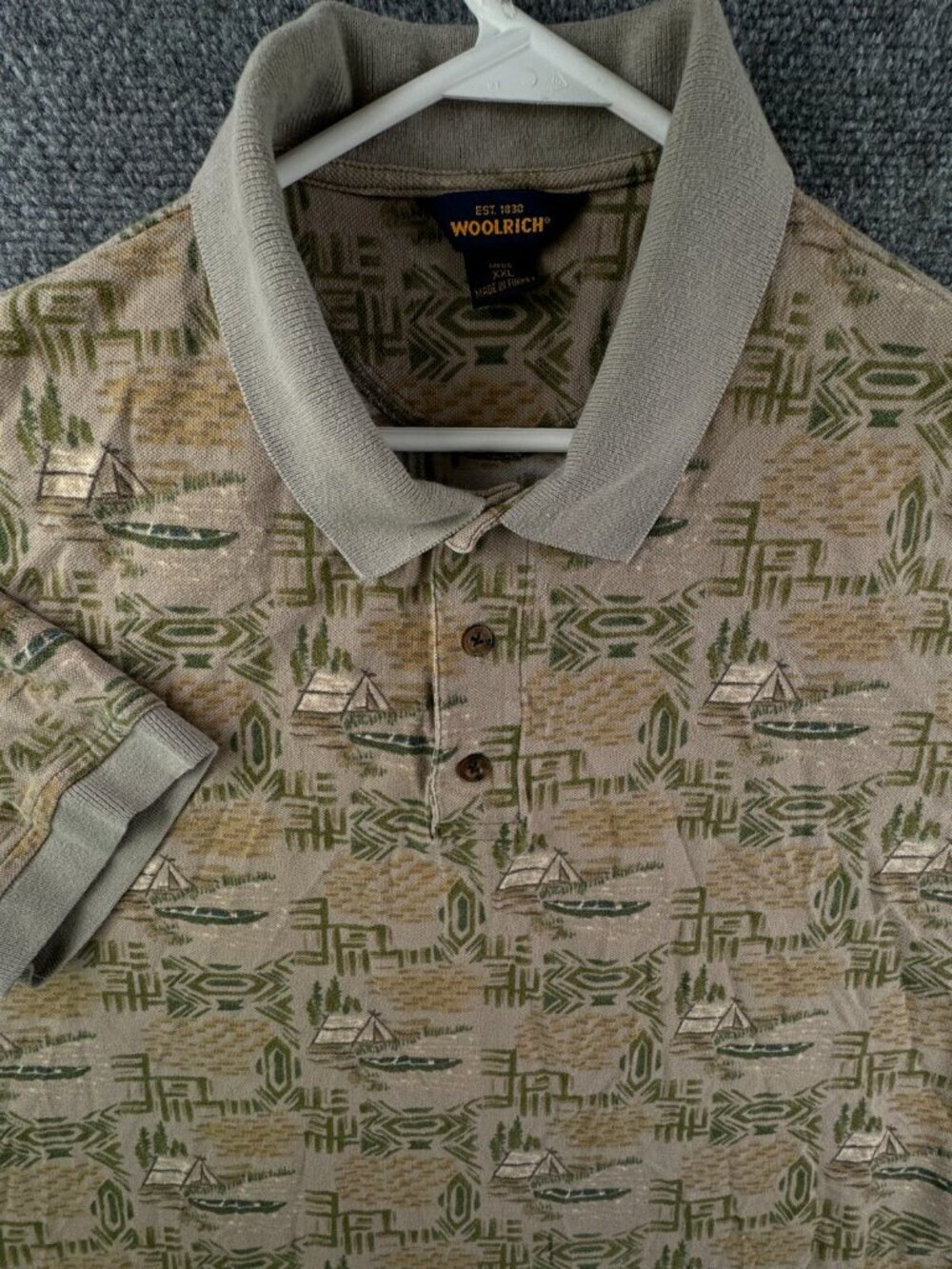 Woolrich Polo Shirt Men Short Sleeve Cotton 2XL Cabin Outdoors Print Forest Hike